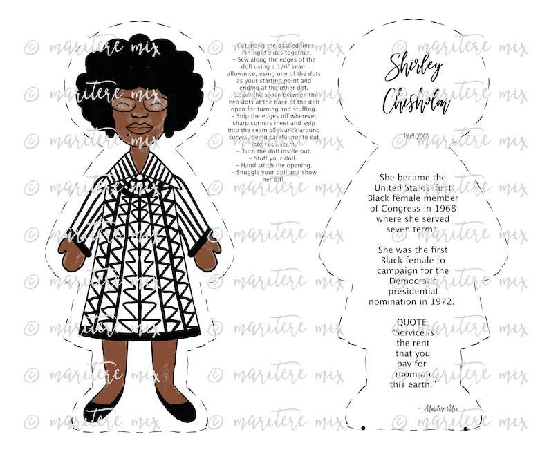 Shirley Chisholm DIY Doll Fabric